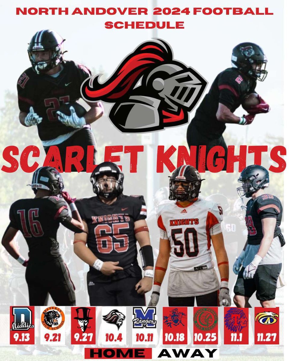 Official schedule of the 2024 North Andover Knights!!
<a href="/Dubzinski79/">John Dubzinski</a> 
<a href="/CerulloCoach/">Matt Cerullo</a> 
<a href="/NA_Athletics/">Scarlet Knights</a> 
<a href="/NAHSFans/">NAHS Fan Section</a>