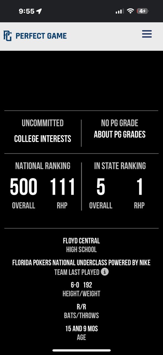 Officially ranked #1 RHP and #5 Overall in Indiana Perfect Game