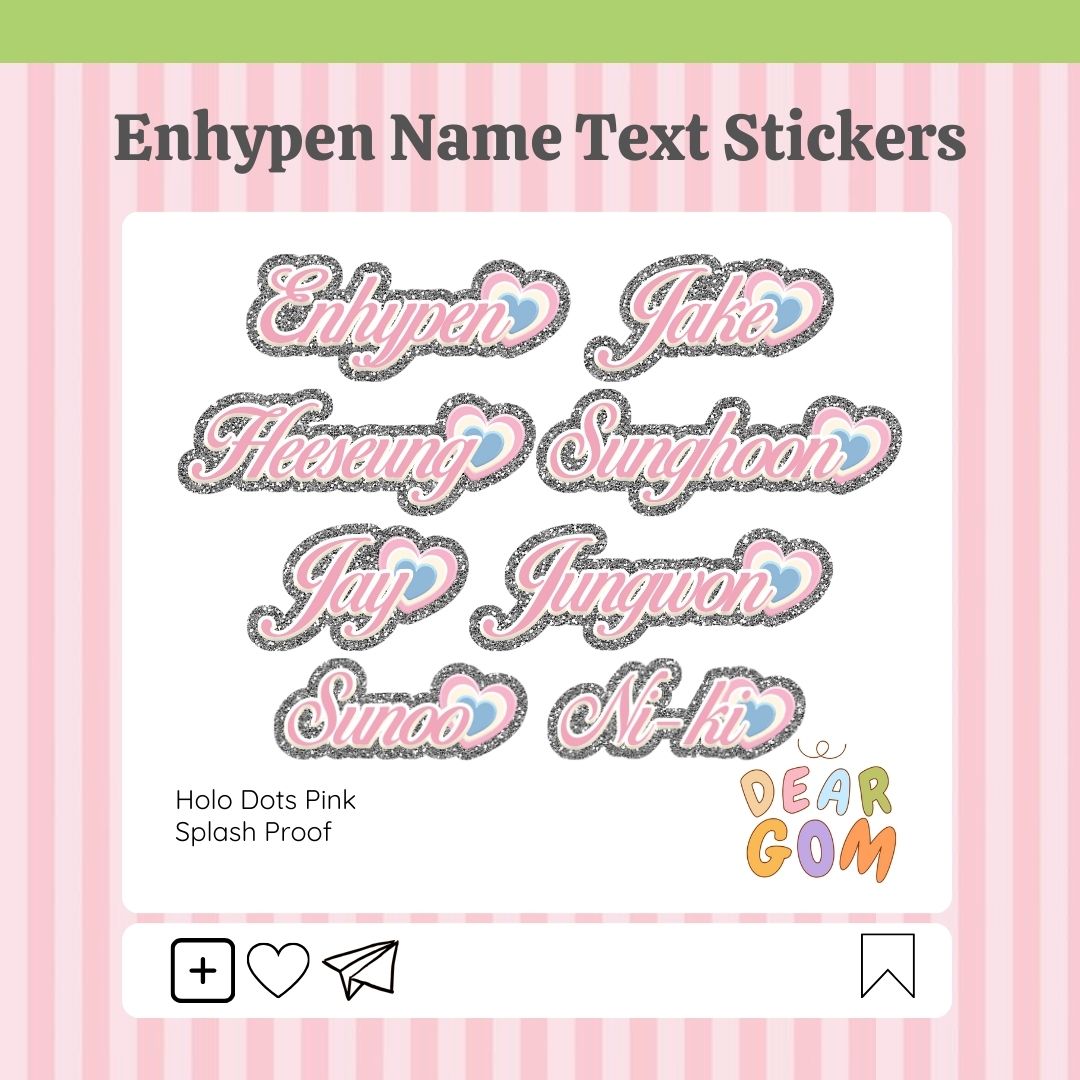 deargomph's tweet image. #gommiestickers 

🎧enhypen name text stickers  

only 25 pesos each (available in glitter denim, holo dots pink and holo dots blue)   

🎮 wts lfb ph stickers anik anik enhypen jungwon heeseung jake sunghoon jay sunoo niki ni-ki