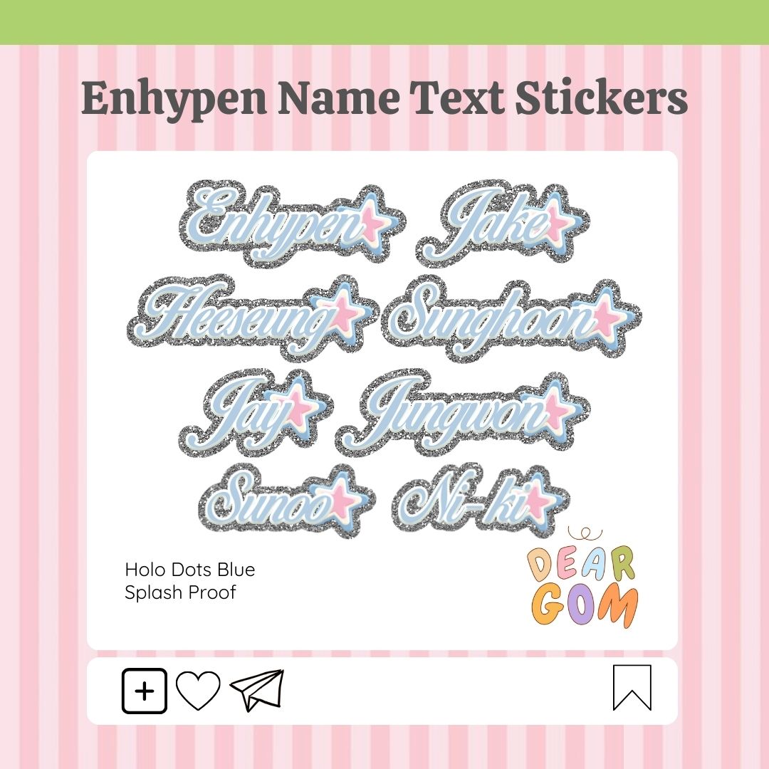 deargomph's tweet image. #gommiestickers 

🎧enhypen name text stickers  

only 25 pesos each (available in glitter denim, holo dots pink and holo dots blue)   

🎮 wts lfb ph stickers anik anik enhypen jungwon heeseung jake sunghoon jay sunoo niki ni-ki