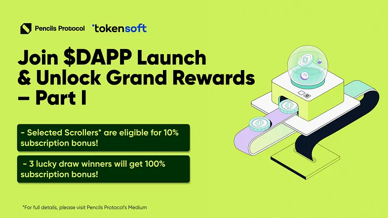 dappylon's tweet photo. $DAPP Token Sale is live on @TokensoftInc!👉 Register now: https://t.co/cCgR4nK4vI

💸 Earn an extra 10% in $DAPP tokens if you hold Scroll Canvas Badges (Scroll, Ecosystem, Pencils S&P), Pencils SOUL NFT, S1 Card, S2 Certificate, or Miner S3!

🔥 Boost Your Rewards!
- KYC and get a 25% Pencils Boost for 1 month by staking after the sale.
- Purchase and get a 50% Pencils Boost for 1 month by staking after the sale.

💥 Pencils Pal Jackpot: 3 lucky fans will get their entire subscription fee refunded!

More details: https://t.co/4zEHnV4hvd