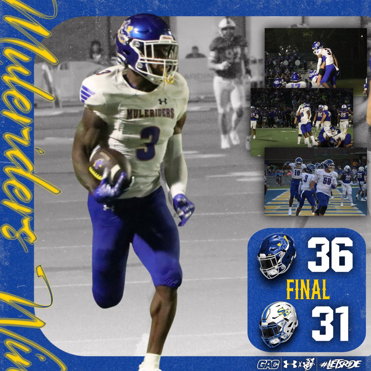 𝑾𝒆 𝒕𝒂𝒌𝒆 𝒕𝒉𝒐𝒔𝒆 😤 𝑾

💥Mulerider Football takes home the first 𝑾 of the season after 22 unanswered points to start the half following a 14-24 deficit‼️‼️

#GoMuleriders | #LetsRide | #theGAC