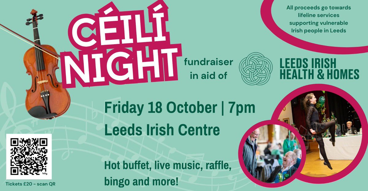Leeds Irish Health and Homes (@leedsirish) on Twitter photo Céilí time! 🎻
Friday 18 October
<a href="/LdsIrishCentre/">Leeds Irish Centre</a>
19:00-late
Live music, hot buffet, Irish dancing and more!
Tickets: eventbrite.co.uk/e/leeds-irish-…
See you there! Céilí time! 🎻
Friday 18 October
<a href="/LdsIrishCentre/">Leeds Irish Centre</a>
19:00-late
Live music, hot buffet, Irish dancing and more!
Tickets: eventbrite.co.uk/e/leeds-irish-…
See you there!