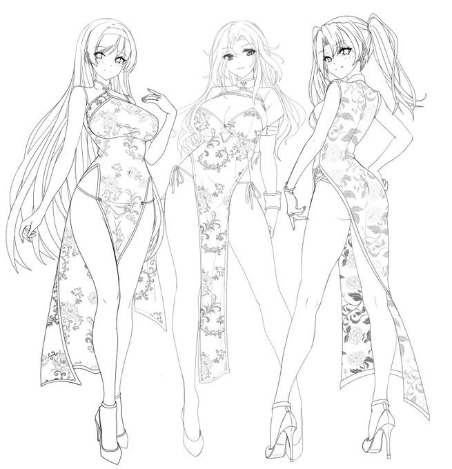 五航戦+🐝旗袍線画φ( 'ω' )و 