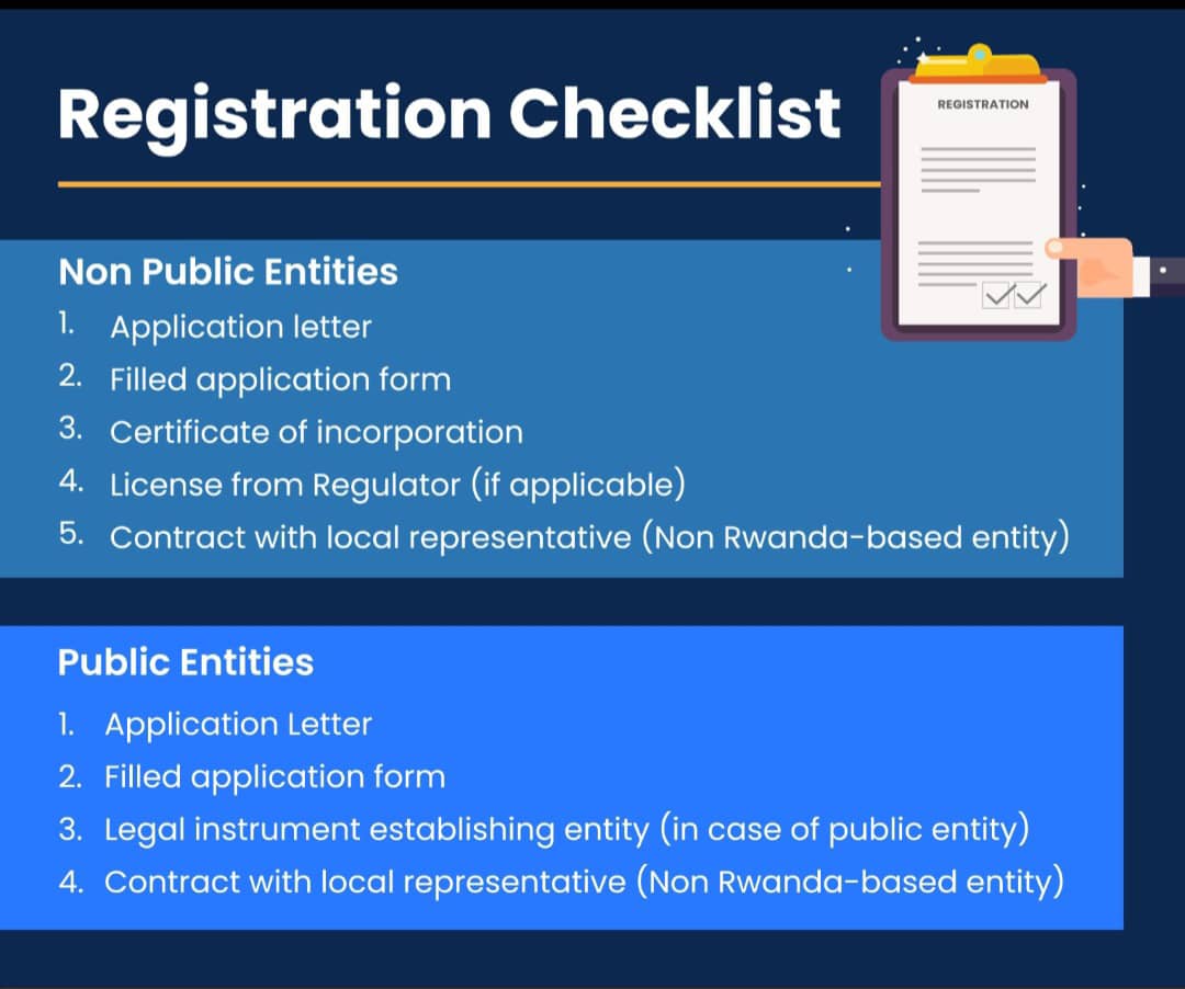 Data Protection and Privacy Office - Rwanda (@dporwanda) on Twitter photo If your entity processes personal information, you are legally required to register as a Data Controller/ Data Processor or both with
<a href="/DPORwanda/">Data Protection and Privacy Office - Rwanda</a>
What are the requirements for registration? ⬇️ If your entity processes personal information, you are legally required to register as a Data Controller/ Data Processor or both with
<a href="/DPORwanda/">Data Protection and Privacy Office - Rwanda</a>
What are the requirements for registration? ⬇️