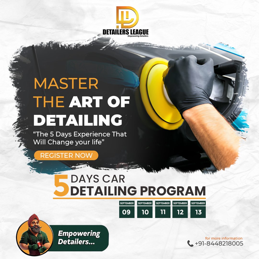 detailersleague's tweet image. 🎓✨ Master the Art of Detailing! Join our 5-day Full Car Detailing Training at Detailers League and become a pro in no time! 🧽🚗 Learn hands-on techniques, from paint correction to interior care, and get ready to transform your skills and career! 
#DetailersLeague #PPFTraining