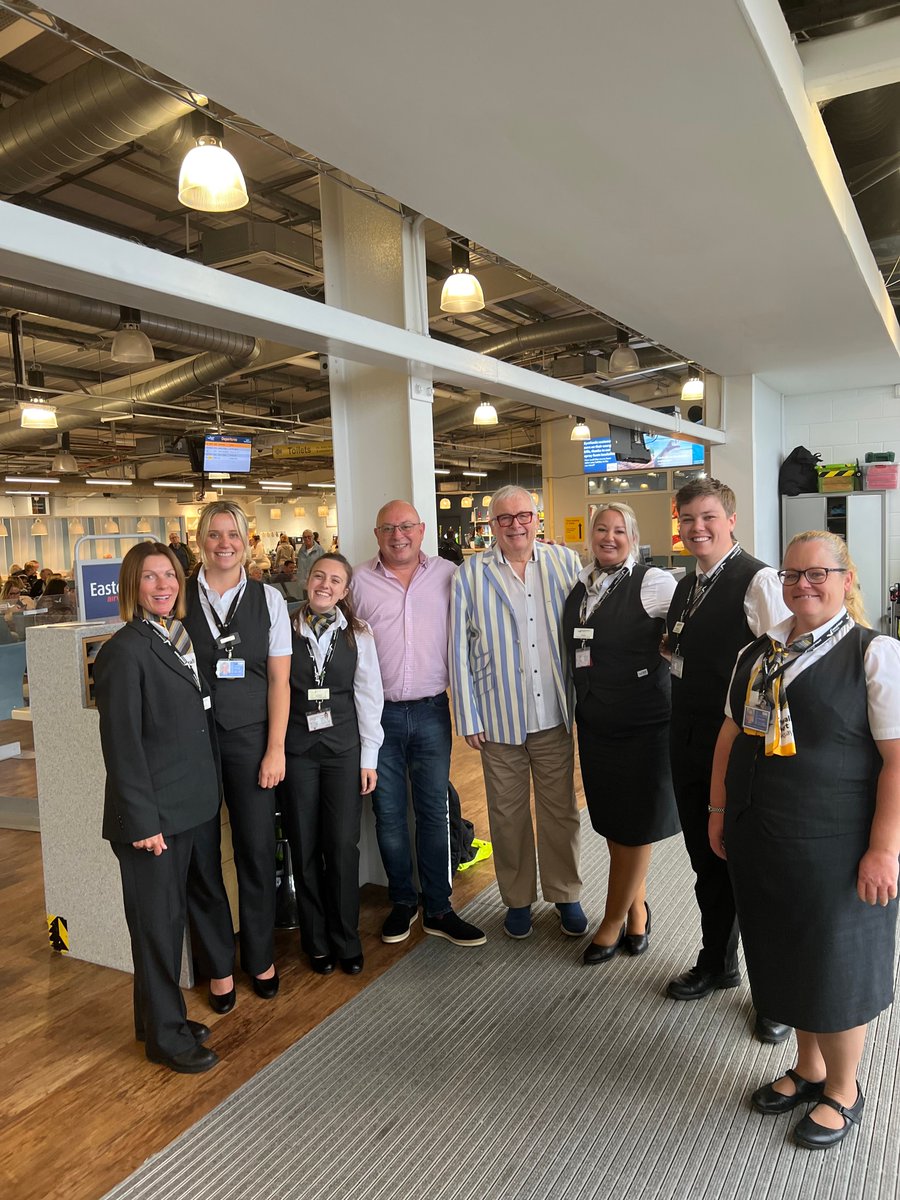 Our Passenger Services Team spent time chatting and laughing with Christopher Biggins and his husband Neil before boarding one of the daily, year-round flights from Newquay to London Gatwick with @Eastern Airways  Come back soon guys! #ChristopherBiggins #FlyNQY #TeamNQY