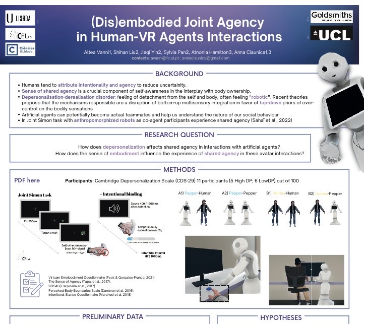Planning to attend <a href="/bacn_uk/">British Association for Cognitive Neuroscience</a> next week in London ? 

Check out our poster on joint agency in Human / VR with a cool Pepper robot avatar 😎

Fab teamwork ⁦<a href="/antoniahamilton/">Antonia Hamilton</a>⁩
<a href="/panxueni/">Prof Sylvia Pan 潘雪妮</a> Jiaqui, Shihan 

Well done Altea Vanni !