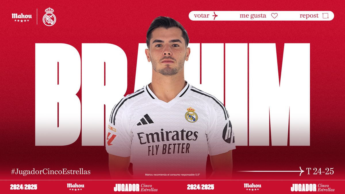 RT o MG si crees que <a href="/Brahim/">Brahim</a> ha sido el #JugadorCincoEstrellas del <a href="/realmadrid/">Real Madrid C.F.</a> en agosto (4/6)