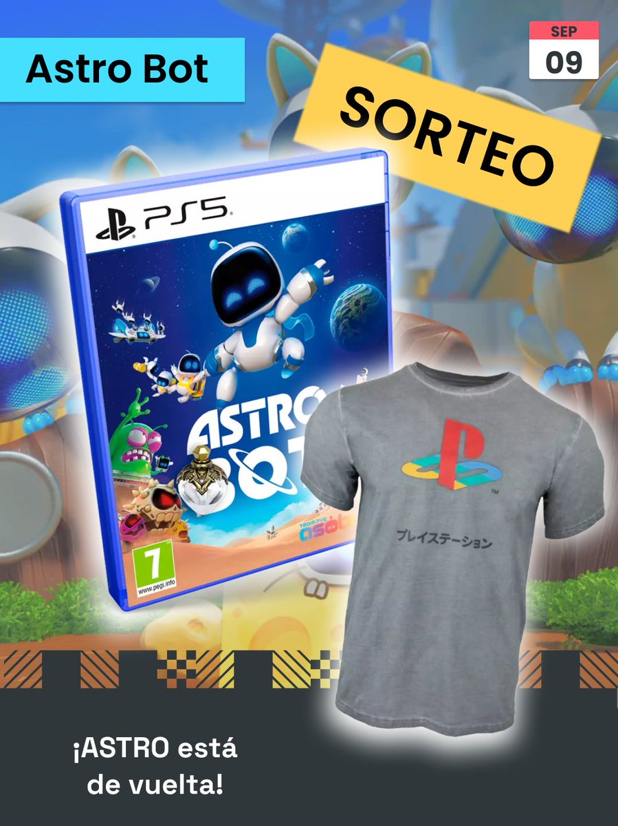❗#SORTEO de #AstroBot por su lanzamiento❗

⬇️Participa para tener la oportunidad de ganar #AstroBot y una camiseta de #PS⬇️

Para participar:
➡️Síguenos <a href="/xtralife_es/">xtralife</a> 
🔄Haz RT

📆Hasta 09/09

Suerte🍀