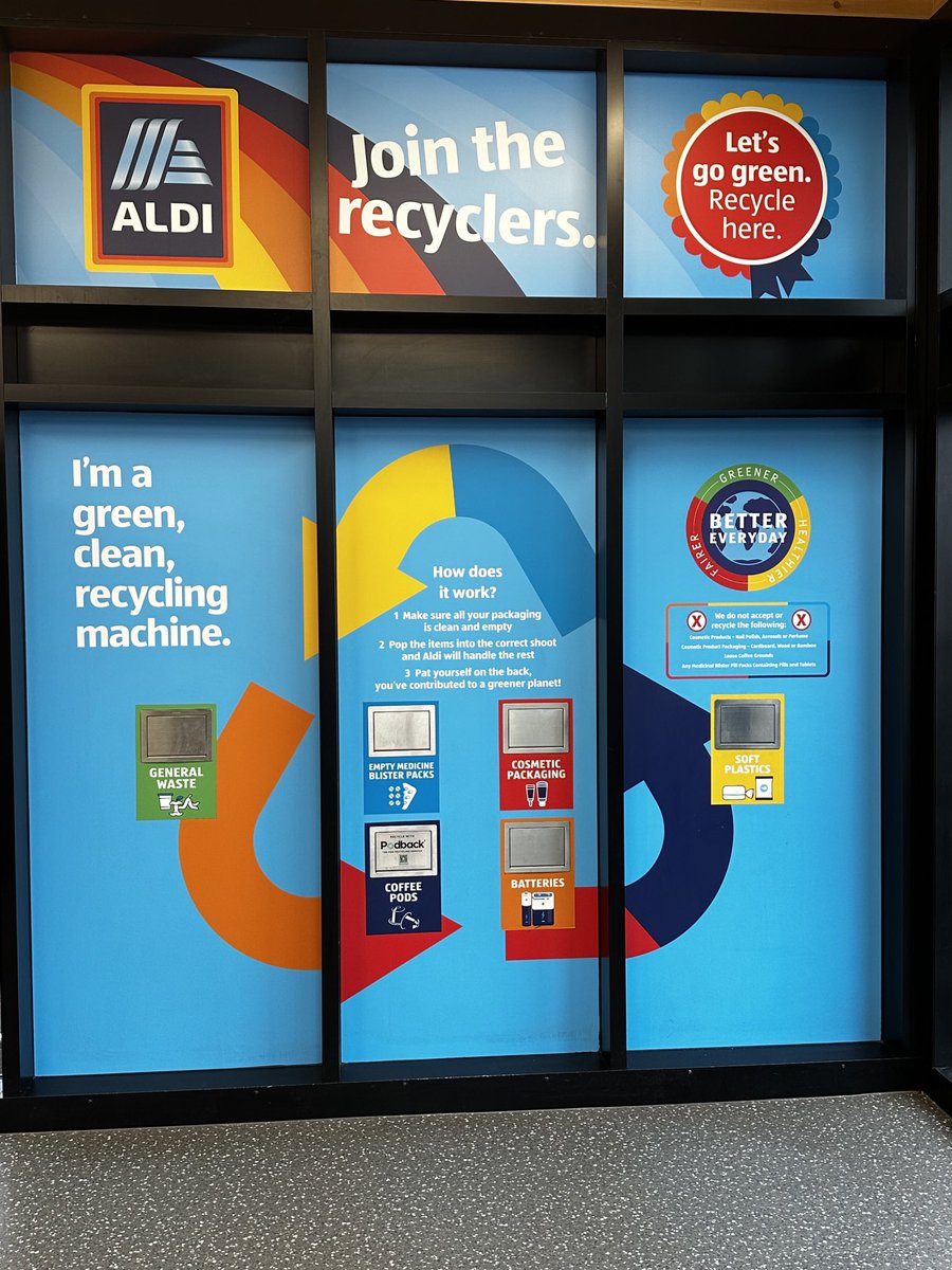 cleanupbritain's tweet image. Well done ⁦@AldiUK⁩  An attractive, clean and easy-to-understand recycling facility right at the entrance to one of its stores.