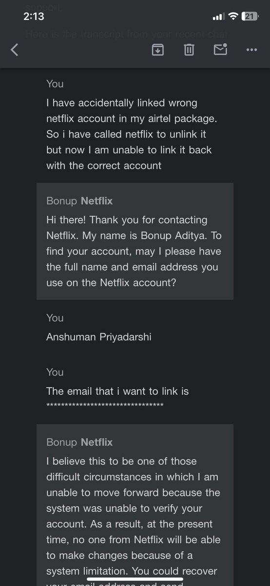 anshuman351120's tweet photo. The netflix part of the conversation 
@NetflixIndia 
Surprisingly netflix wants to end account sharing but isn’t providing much support in customer issues
Thread 2/2 https://t.co/3y5MJcAZQX