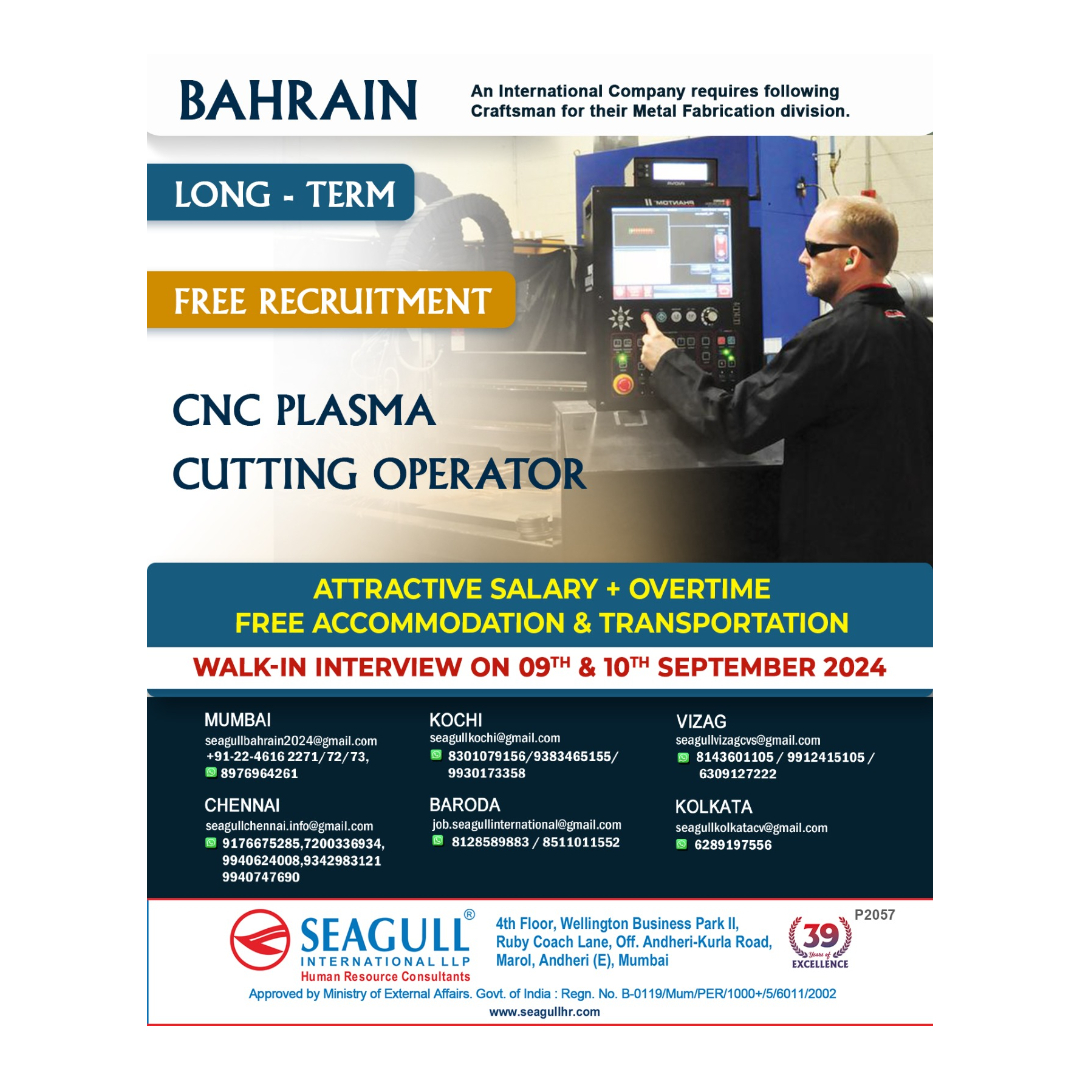 hrd1_seagull's tweet photo. 🇧🇭Bahrain Jobs
✔Free Recruitment
‼ Long Term Project
📝Walk In Interview On 09th & 10th September 2024
📍Location - Mumbai , Kochi , Vizag , Chennai , Baroda & Kolkata
.
.
.
#bahrainjobs #seagull #cncplasma #cnc #plasma #cuttingoperator #operator https://t.co/t9PRVkYuJc