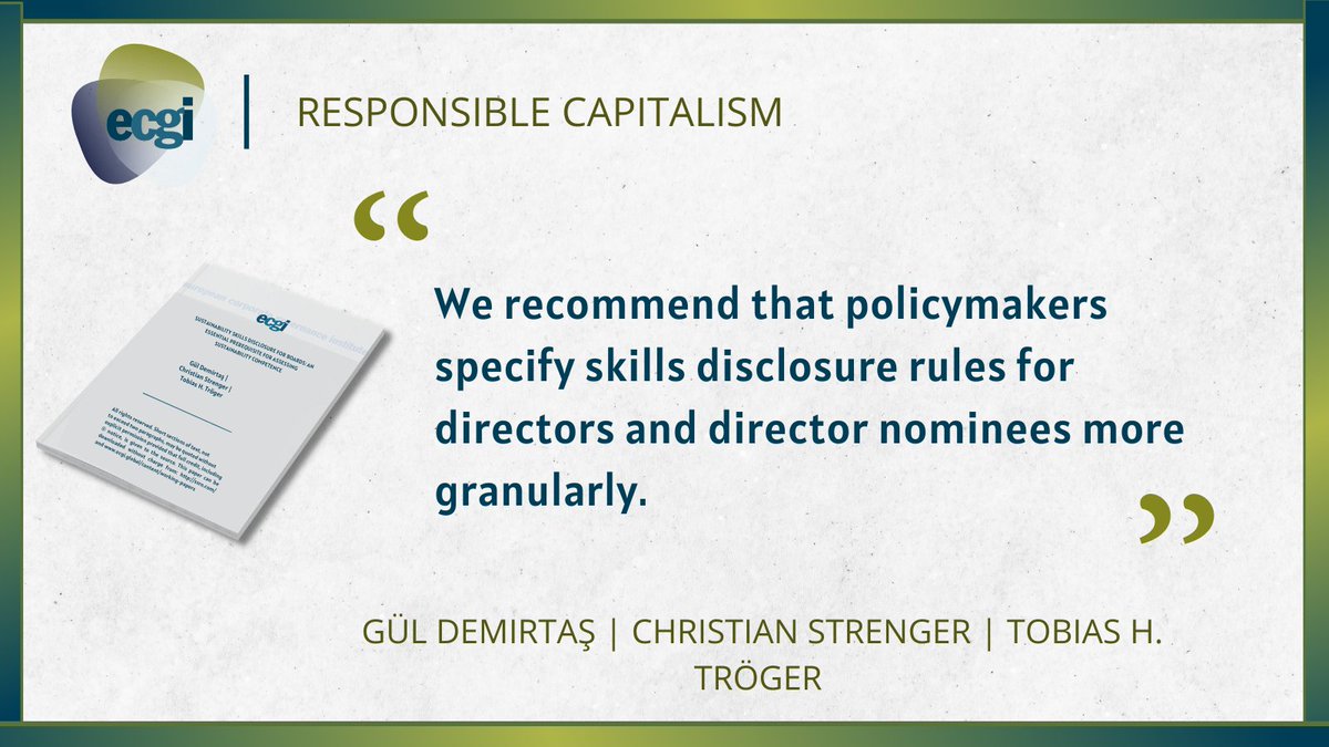 ECGI Working Papers (@ecgiwp) on Twitter photo 📗 Sustainability Skills Disclosure For Boards: An Essential Prerequisite For Assessing Sustainability Competence: mailchi.mp/ecgi/796
👥 Gül Demirtaş, Christian Strenger (<a href="/FrankfurtSchool/">Frankfurt School</a>) and <a href="/TobiasTroeger/">Tobias Tröger</a> (<a href="/goetheuni/">Goethe-Universität</a> & <a href="/SAFE_Frankfurt/">Leibniz Institute for Financial Research SAFE</a>)
#ecgiwp <a href="/SSRN/">SSRN</a> #ResponsibleCapitalism 📗 Sustainability Skills Disclosure For Boards: An Essential Prerequisite For Assessing Sustainability Competence: mailchi.mp/ecgi/796
👥 Gül Demirtaş, Christian Strenger (<a href="/FrankfurtSchool/">Frankfurt School</a>) and <a href="/TobiasTroeger/">Tobias Tröger</a> (<a href="/goetheuni/">Goethe-Universität</a> & <a href="/SAFE_Frankfurt/">Leibniz Institute for Financial Research SAFE</a>)
#ecgiwp <a href="/SSRN/">SSRN</a> #ResponsibleCapitalism