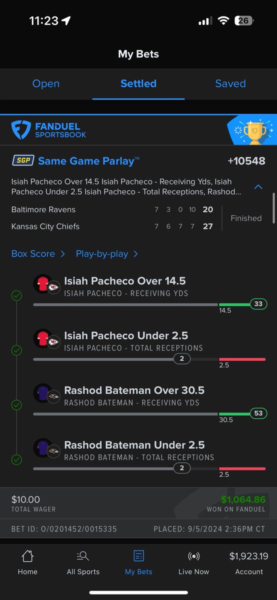 jonnybets3's tweet photo. NFL Night 1✅ https://t.co/blbGURVbbt