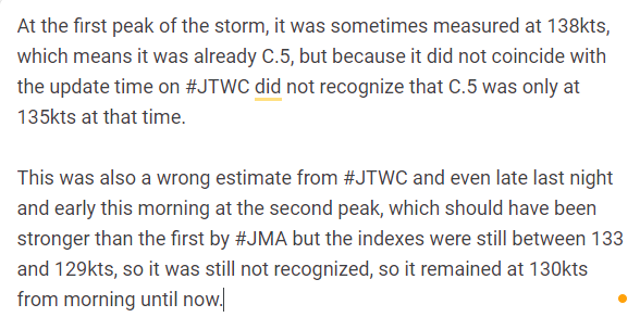EMHGC_2021's tweet photo. So the #JTWC meteorological agency and the #CIMSS estimate for this #Yagi really did stupid job.
So after this storm, the accuracy needs to be reassessed immediately or it will be a stain on world meteorology.
Now the chance to upgrade to C.5 with 140kts is gone, really boring. https://t.co/3rNPFJ4lBC