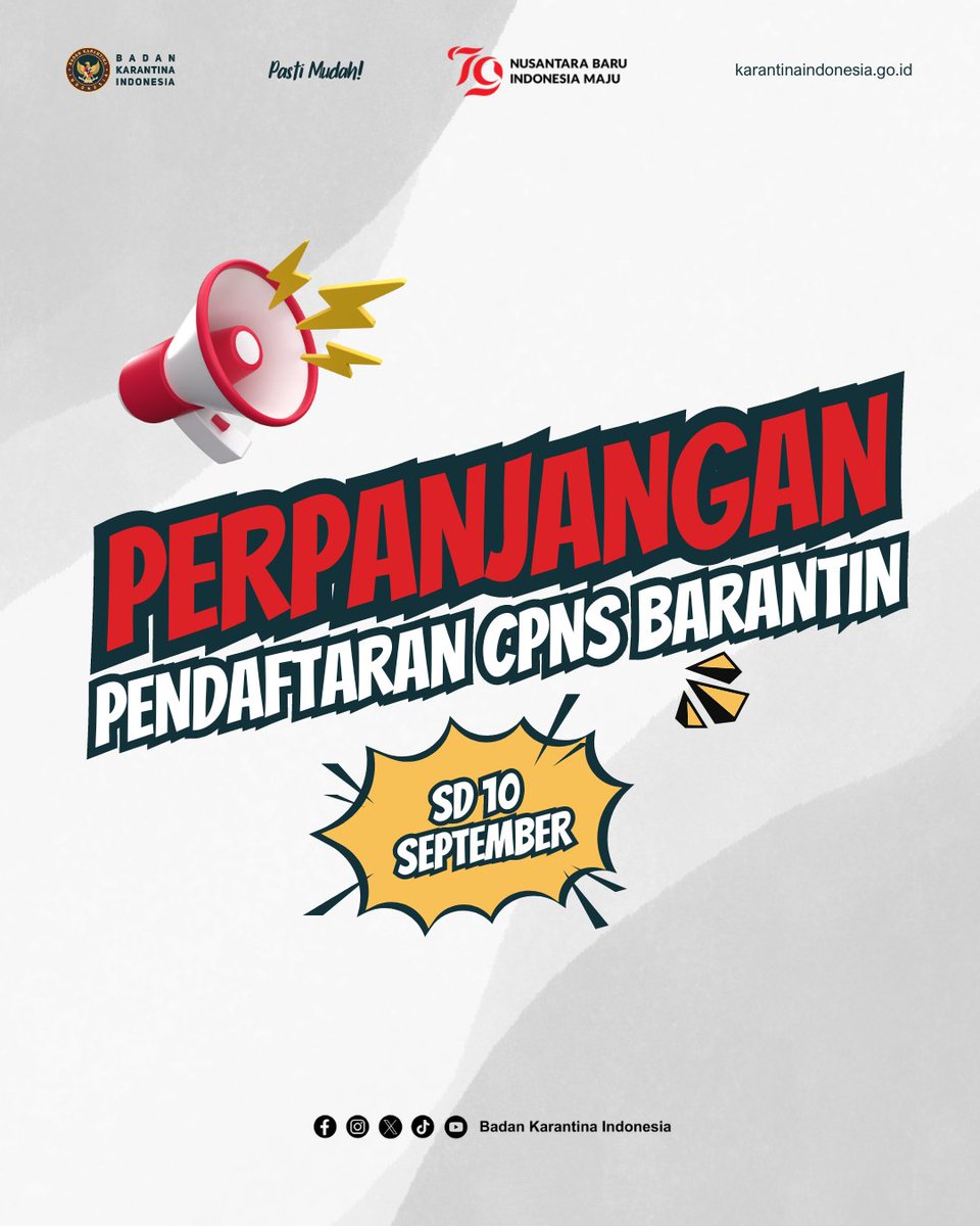 BarantinRI's tweet photo. PERPANJANGAN PENDAFTARAN CPNS BARANTIN 2024!
Informasi dapat juga dilihat melalui https://t.co/HgyuEvaChy
#cpns #barantin #karantina #casn #pengumuman #bkn #materai #perpanjangan https://t.co/qryDfGN3tv