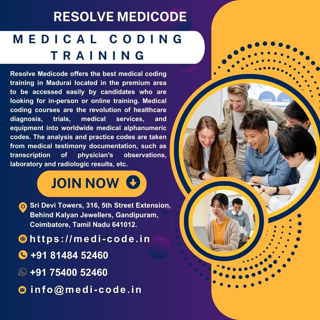 ResolveMedicode's tweet image. Resolve Medicode offers the best medical coding training in Madurai located in the premium area to be accessed easily by candidates who are looking for in-person or online training. 
medi-code.in
#BestMedicalCodingTraininginMadurai #MedicalCodingCourses