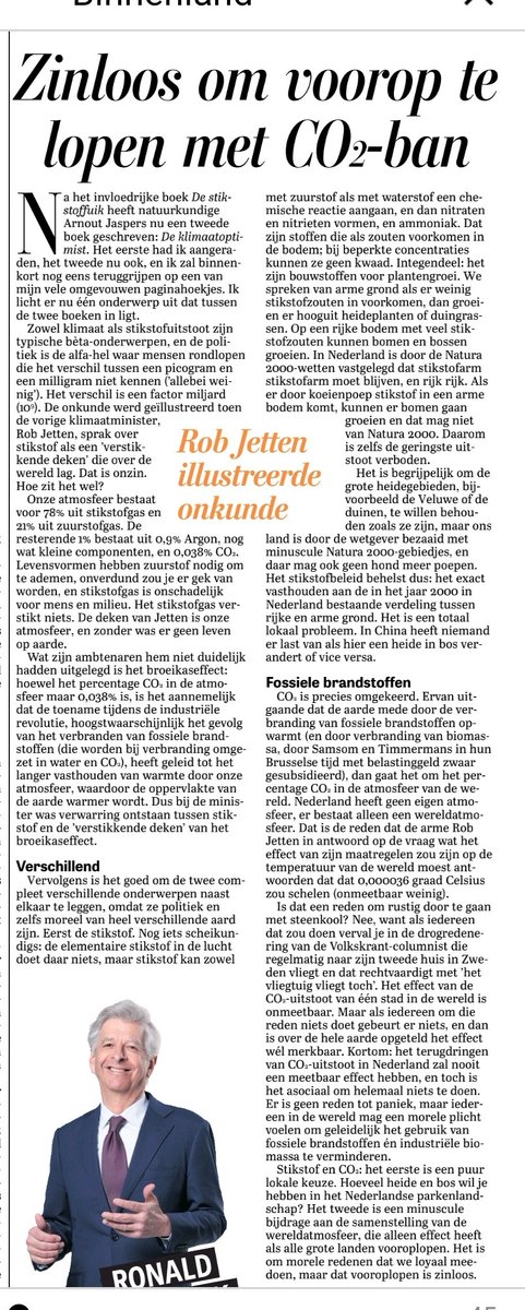 Topcolumn van Ronald Plasterk 

Het is zinloos om voorop te lopen met CO2-ban: 'Het is om morele redenen dat we loyaal meedoen' 🎯