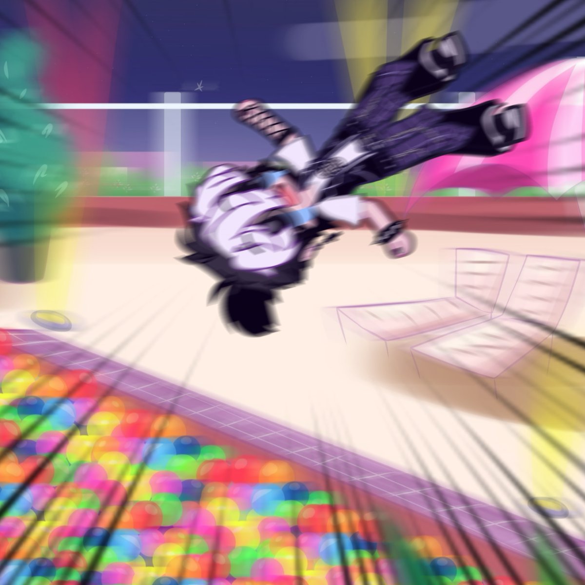 enderzilla's tweet image. 🪩💜: *Se sube a la sotea porque tuvo la loca idea tirarse hasta la piscina de bolas*

🪩💜: *Pero por un mal calculo se cayo alado de la piscina rompiendose un brazo para que luego grite del dolor y a llorar* AHHHHH!!! MI BRAZO AYUDAAAAA &amp;lt;:""""U

#Piscina2024 
#CoMPaSGala2024