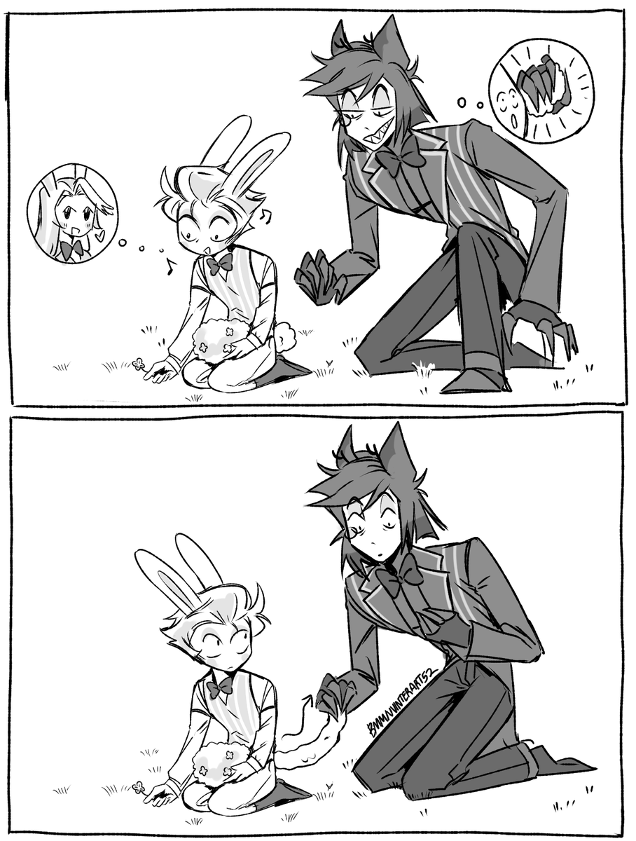 VVinterArt52's tweet photo. Wanted to draw rabbit Lucifer🐇🍎
Did you guys know that a rabbit's tail is actually a rolled-up long tail?😭💖 #radioapple #alastorxlucifer #appleradio https://t.co/trDi05Maf9