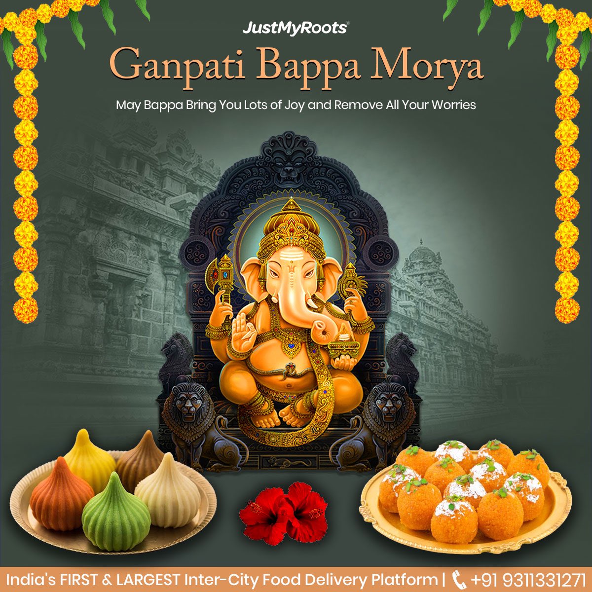 Wishing you a joyful Ganesh Chaturthi filled with divine blessings from #JustMyRoots Family. 🌺✨

#GaneshChaturthi #GanpatiBappaMorya #FestiveFlavors #CelebrateWithFood #JMR #intercityfooddelivery #fooddelivery #topical #festive #ComfortFood #festivevibes