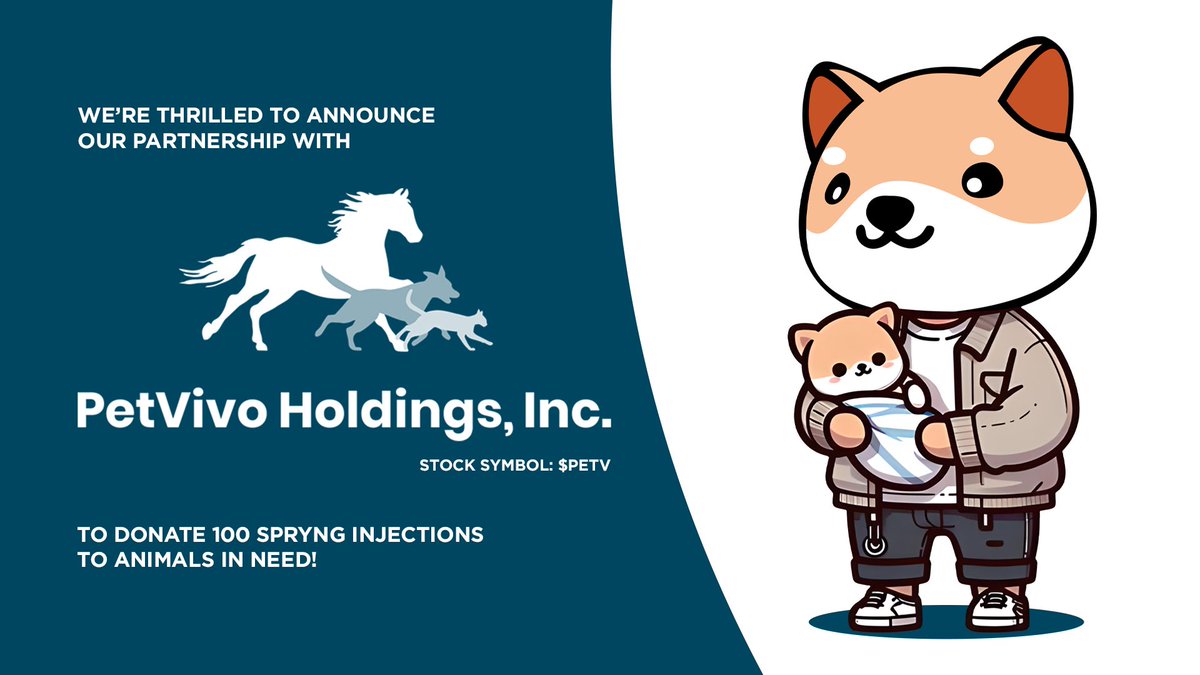 Baby Doge (@babydogecoin) on Twitter photo 🐾 Exciting news! We’re thrilled to announce our partnership with <a href="/PetVivo/">PetVivo</a> (stock symbol: $PETV) to donate 100 SPRYNG injections, a treatment that restores mobility in dog, so they can walk and run again! 🐶❤️
Together, we’re making a real difference, and we’ll be filming every 🐾 Exciting news! We’re thrilled to announce our partnership with <a href="/PetVivo/">PetVivo</a> (stock symbol: $PETV) to donate 100 SPRYNG injections, a treatment that restores mobility in dog, so they can walk and run again! 🐶❤️
Together, we’re making a real difference, and we’ll be filming every