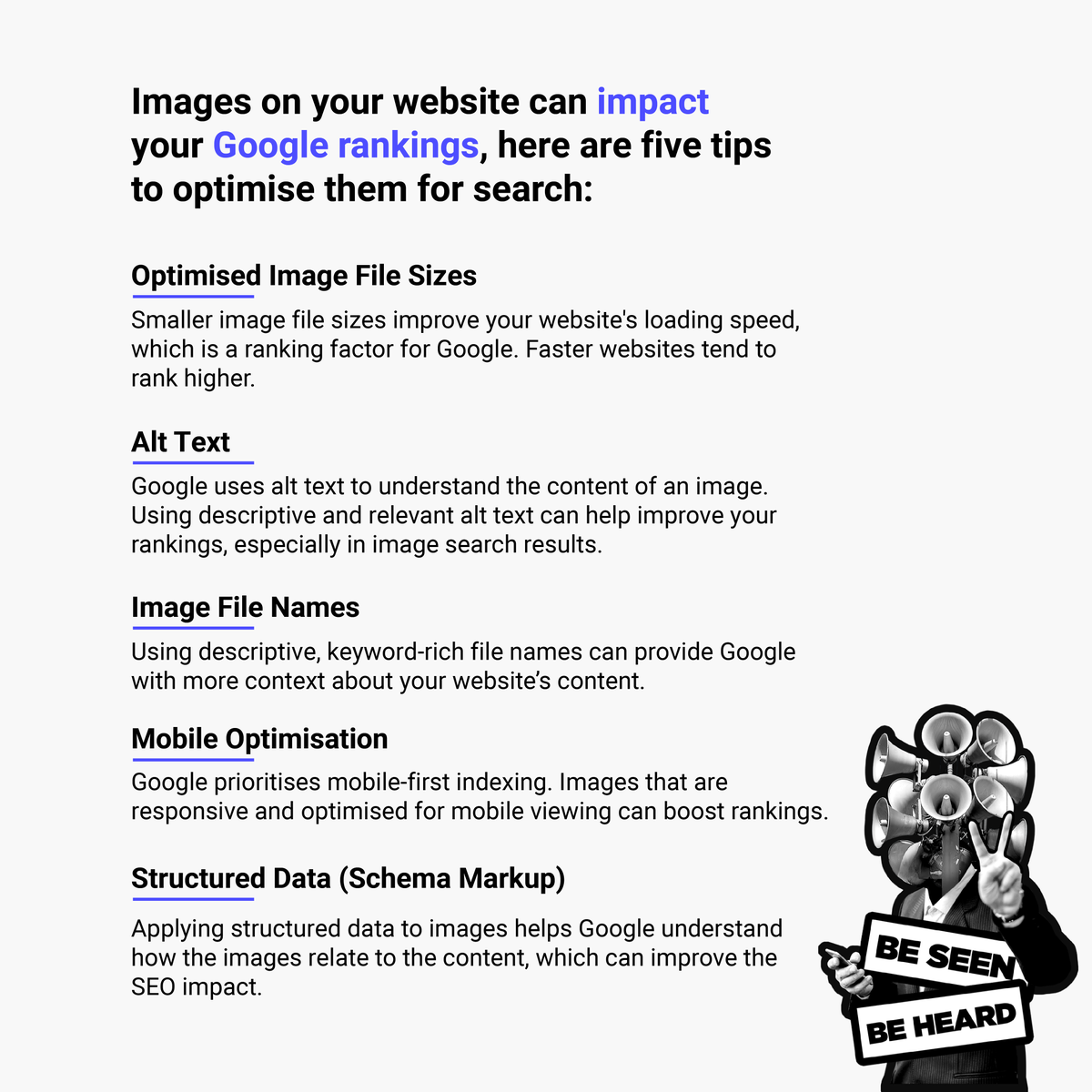 Happy Friday! 🎉 Did you know that images on your website can affect your Google rankings? 

Here are 5 tips to optimise them for search success! 💻✨ 

#WebDesign #SEO #FridayTips #OptimiseImages #HappyFriday

Get in touch today:
shirewebdesign.com/contactshire
07832 129160