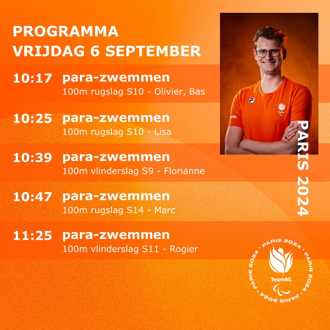 Een vol programma vandaag 💪

👉Kijk via Youtube Paralympic Games

#TeamNLparazwemmen #paris2024 #samensterker