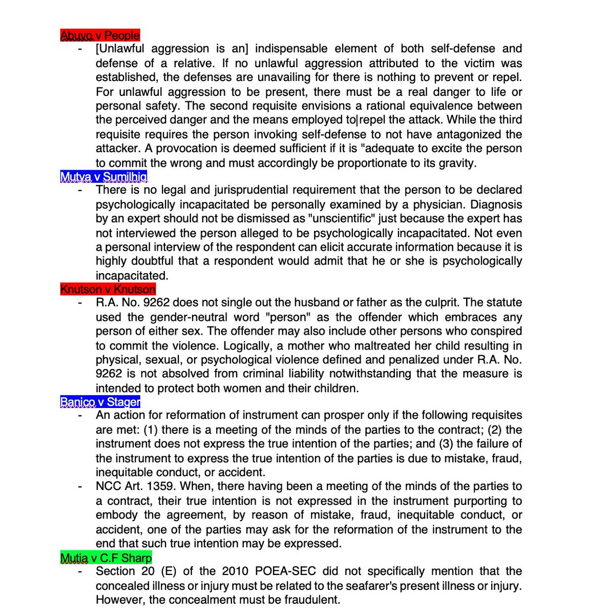 with short doctrines :) (color coded per subj hehe)