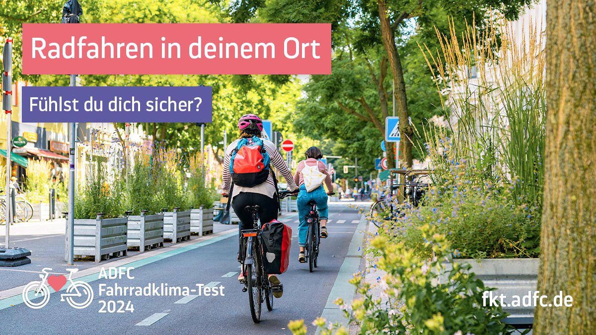 Wie beurteilst du die Fahrradinfrastruktur in deinem Ort? 🤔 Bietet sie ausreichend Sicherheit für alle Radfahrenden, unabhängig von Alter und Erfahrung?

👉 Bewerte jetzt im ADFC-Fahrradklima-Test 2024 das #Radklima in deinem Ort: fkt.adfc.de #FKT24