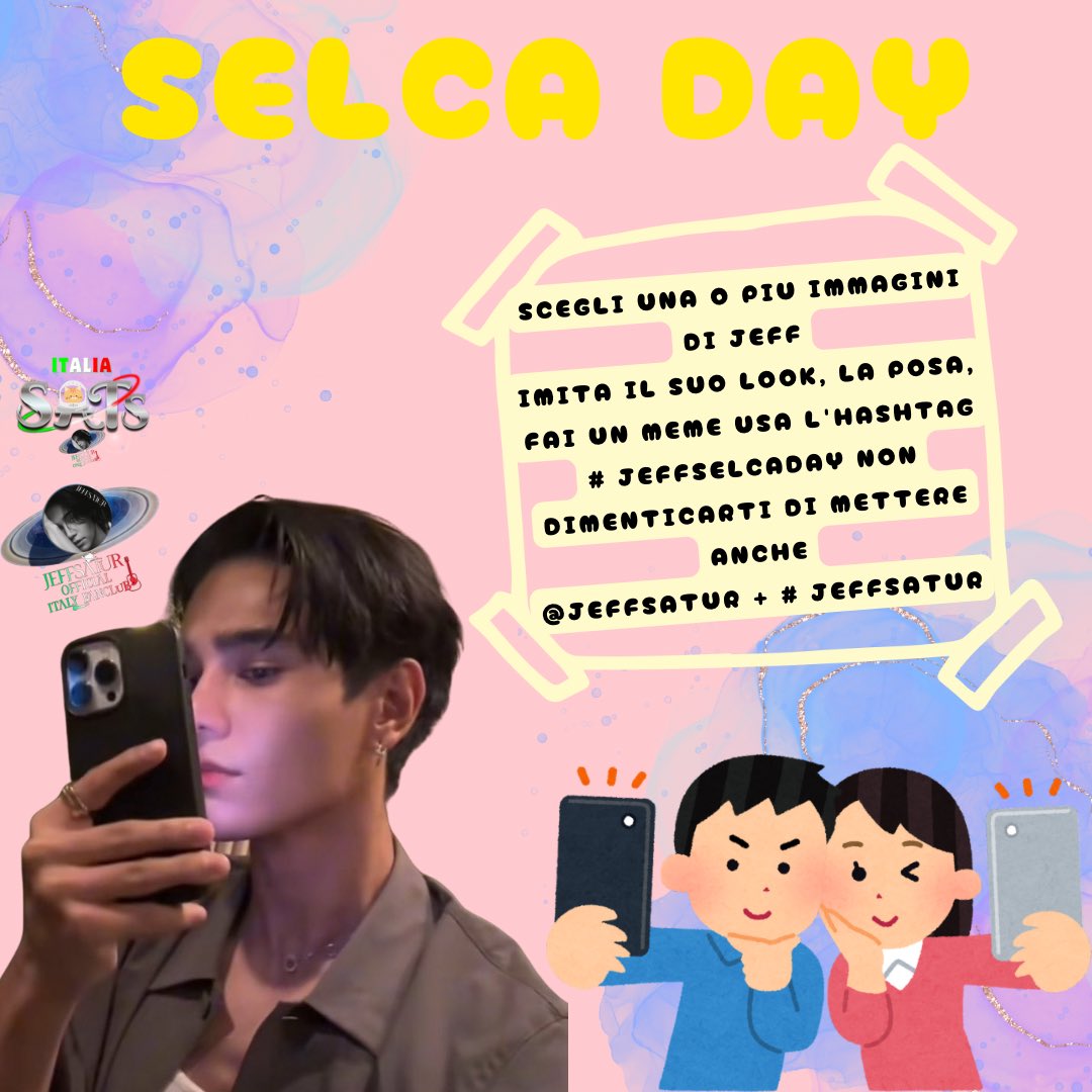 SATs_Italy's tweet photo. Come ogni sesto giorno del mese che si rispetti: SELCA DAY!

Imita una foto, un look o una posa di Jeff, usa l’hashtag #JeffSelcaday e non dimenticare di taggare il presidente! 

#JeffSatur #Saturdayss #ItalianSATs https://t.co/V8QUFi9fL1