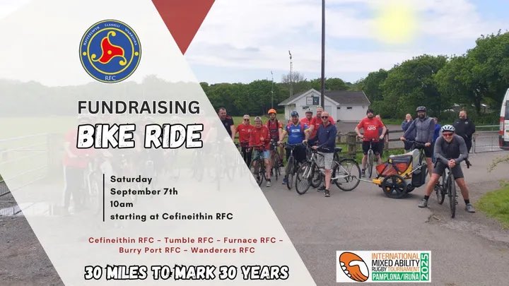 GwilLLANELLIWARRIORS (@gwilwarriors) on Twitter photo Massive Weekend riding into view
SATURDAY
🚴♂️30 Miles-30 Years🚴♀️
Llanelli Warriors are celebrating 30 incredible years, taking on a 30-mile fundraising ride towards <a href="/IMART_worldcup/">IMART</a> 2025
📅 Saturday 7/9/24
🚲 <a href="/CefneithinRFC/">Cefneithin RFC</a> <a href="/bprfctheblacks/">Burry Port RFC</a> <a href="/llanwands/">Llanelli Wanderers</a>
💻 gofundme.com/f/30-miles-for… Massive Weekend riding into view
SATURDAY
🚴♂️30 Miles-30 Years🚴♀️
Llanelli Warriors are celebrating 30 incredible years, taking on a 30-mile fundraising ride towards <a href="/IMART_worldcup/">IMART</a> 2025
📅 Saturday 7/9/24
🚲 <a href="/CefneithinRFC/">Cefneithin RFC</a> <a href="/bprfctheblacks/">Burry Port RFC</a> <a href="/llanwands/">Llanelli Wanderers</a>
💻 gofundme.com/f/30-miles-for…