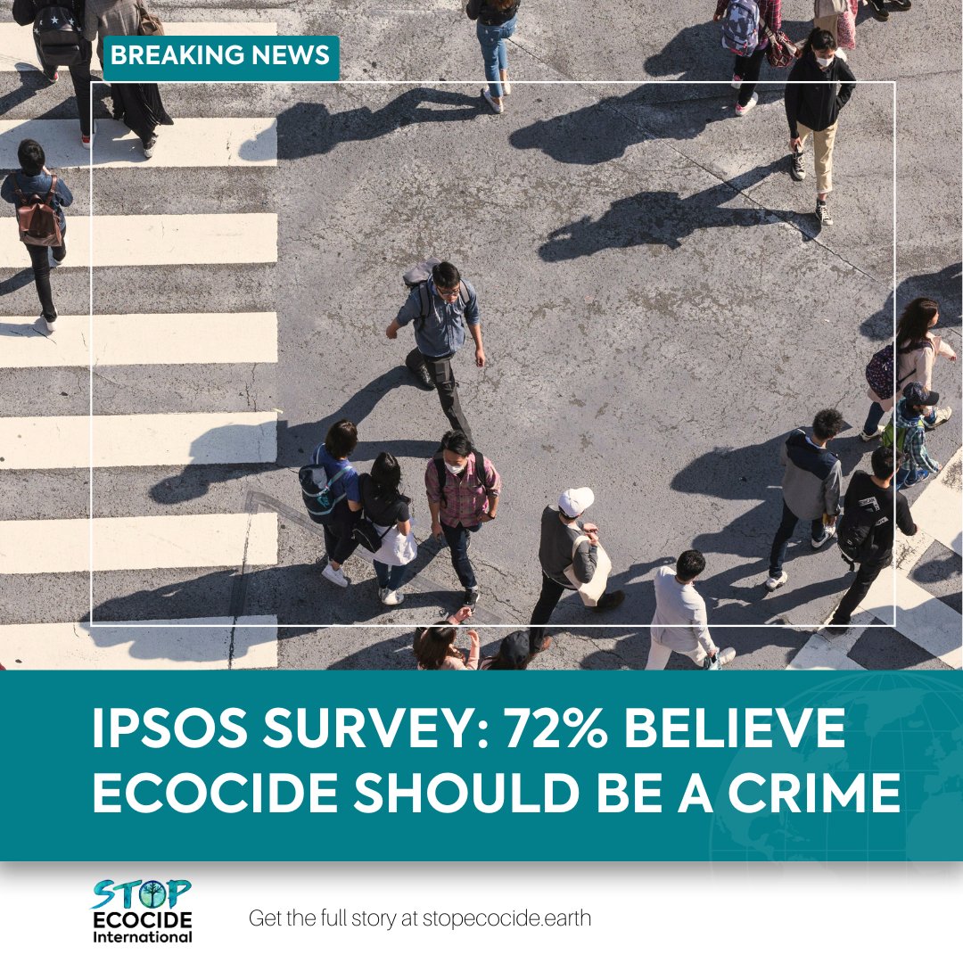 Stop Ecocide International (@ecocidelaw) on Twitter photo Breaking news! 📢
72% of people across 18 of the 20 wealthiest nations believe that #ECOCIDE should be a CRIME! 🌎
This is according to a global poll conducted by <a href="/Ipsos/">Ipsos</a> and commissioned by <a href="/Earth4All_/">Earth4All</a> + <a href="/globalcommonshq/">Global Commons Alliance</a>.
FULL STORY➡️: stopecocide.earth/2024/ipsos-sur…
#StopEcocide Breaking news! 📢
72% of people across 18 of the 20 wealthiest nations believe that #ECOCIDE should be a CRIME! 🌎
This is according to a global poll conducted by <a href="/Ipsos/">Ipsos</a> and commissioned by <a href="/Earth4All_/">Earth4All</a> + <a href="/globalcommonshq/">Global Commons Alliance</a>.
FULL STORY➡️: stopecocide.earth/2024/ipsos-sur…
#StopEcocide