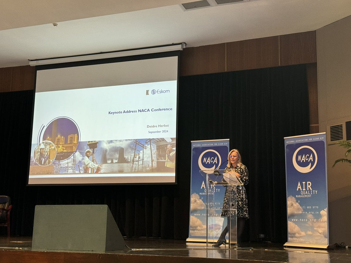 Deidre Herbst from Eskom delivering our Friday keynote on the Nexus of Air Quality and Electricity in South Africa
<a href="/Eskom_SA/">Eskom Hld SOC Ltd</a> #Naca2024 #AirQualityEvolution #NemAQA