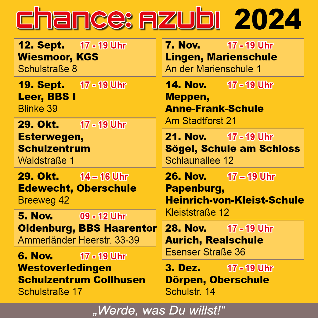 Chance: Azubi Ausbildungsmessen Herbst 2024🥳
#ausbildung #ausbildungsmesse #norddeutschland #deineausbildung #chanceazubi #werdewasduwillst #ausbildung2025