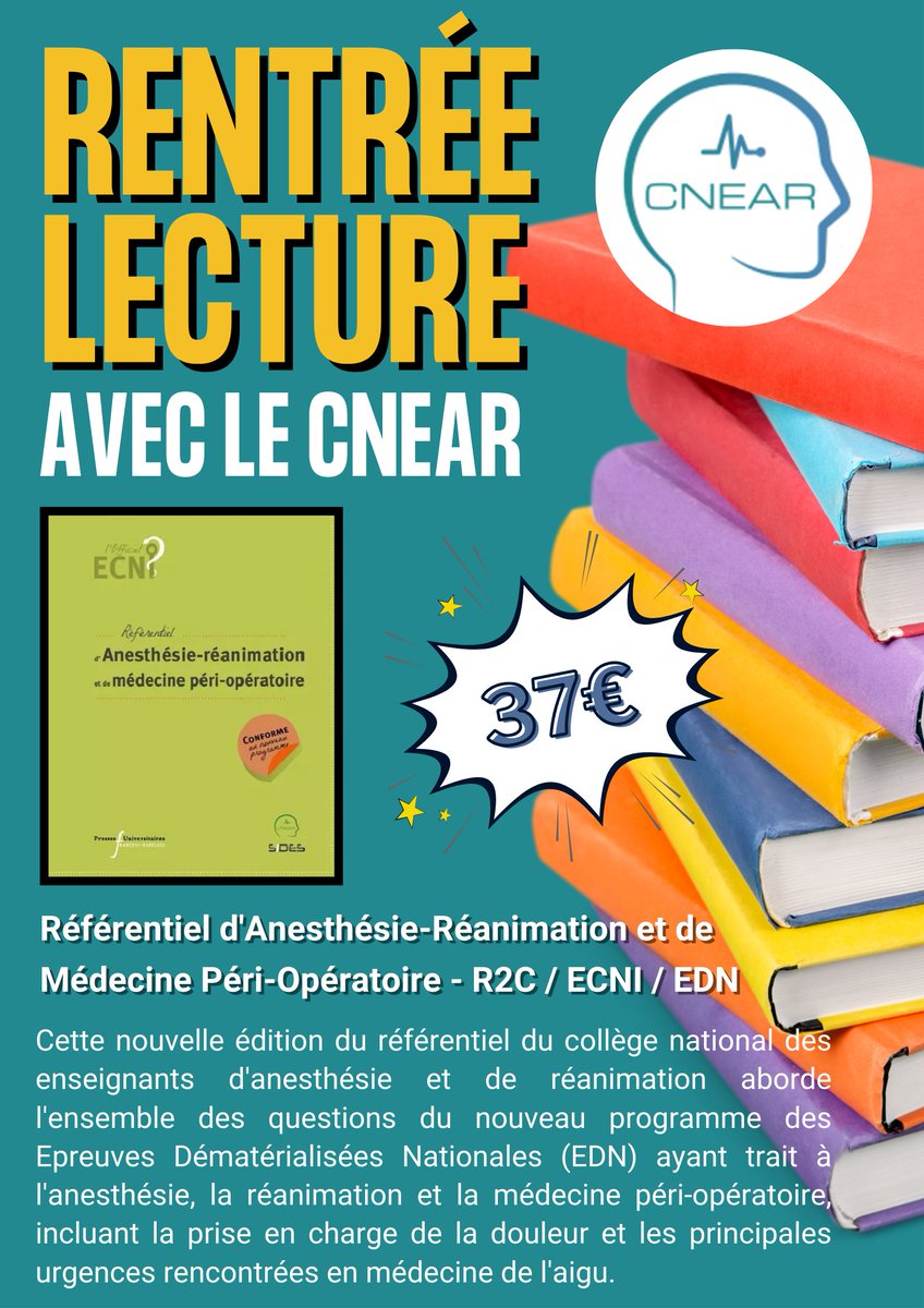 🤩 Le CNEAR vous propose le référentiel d'Anesthésie-Réanimation et de Médecine Péri-Opératoire - R2C / ECNI / EDN dans sa collection pour approfondir vos connaissances !

📗 À vous procurer dès maintenant ➡️ livres-medicaux.com/anesthesie-rea…

<a href="/SFAR_ORG/">SFAR Anesthésie Réanimation</a> <a href="/ISNItwit/">ISNI - InterSyndicale Nationale des Internes</a> <a href="/AJARFrance/">AJAR France 🇫🇷</a> <a href="/PUFREditions/">Presses Universitaires François-Rabelais</a>