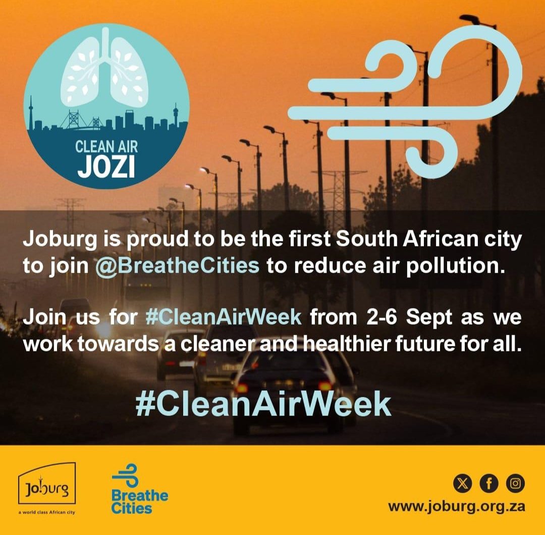 CityofJoburgZA's tweet image. Joburg is proud to be the first South African city to join @BreatheCities to find ways to reduce air pollution. Today, we officially launch the partnership and detail what that means for Johannesburg. 

#CleanAirJozi 
#CleanAirWeek 
#BreatheCities
#KleenaJoburg ^GZ