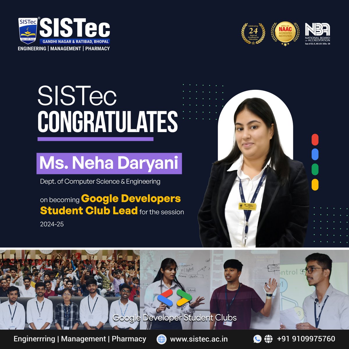 SagarCollege's tweet image. #Congratulations to Ms. Neha Daryani (7th sem, Dept. of CSE) for getting selected as a Lead for Google Developer Student Club! 

#Google #DevelopersStudentClub #Achivement #studentachievement #engineering #college #engineeringcollege #engineeringstudents #science #technology