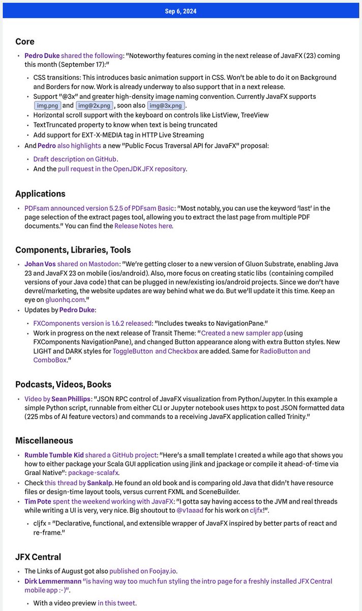 Here are the #JavaFX #LinksOfTheWeek on jfx-central.com/links

Thanks to
<a href="/P_Duke/">Pedro Duke</a> 
<a href="/PDFsamOSS/">PDFsam</a> 
<a href="/johanvos/">Johan Vos (https://mastodon.social/@johanvos)</a> 
<a href="/GluonHQ/">GluonHQ</a> 
<a href="/SeanMiPhillips/">Sean Phillips</a> 
<a href="/rumbletumblekid/">Rumble Tumble Kid</a> 
<a href="/Sankalp0704/">Sankalp</a> 
<a href="/potetm/">Tim Pote</a> 
<a href="/v1aaad/">vlaaad</a> 
<a href="/foojayio/">Foojay.io</a> 
<a href="/FrankDelporte/">Frank Delporte #JavaOnRaspberryPi</a> 
@dlemmermann 

Have fun reading!