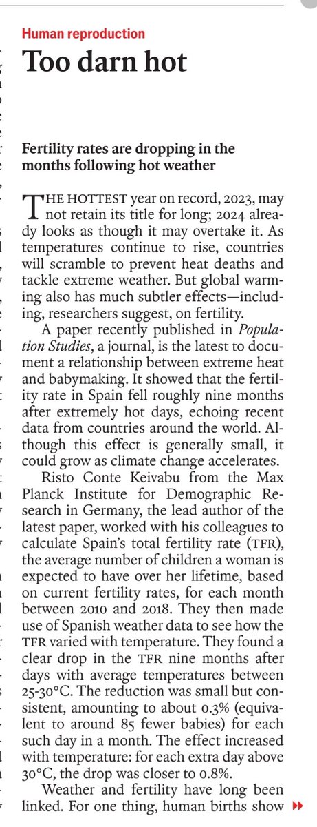 Risto Conte (@conteristo) on Twitter photo It is great to see our article with <a href="/MarcoCozzani/">Marco Cozzani</a> and <a href="/JoshuaKWilde/">Joshua Wilde</a> covered on this week's Economist:
Fewer babies are born in the months following hot days
economist.com/science-and-te…
<a href="/MPIDRnews/">MPIDR</a> <a href="/TheEconomist/">The Economist</a> It is great to see our article with <a href="/MarcoCozzani/">Marco Cozzani</a> and <a href="/JoshuaKWilde/">Joshua Wilde</a> covered on this week's Economist:
Fewer babies are born in the months following hot days
economist.com/science-and-te…
<a href="/MPIDRnews/">MPIDR</a> <a href="/TheEconomist/">The Economist</a>