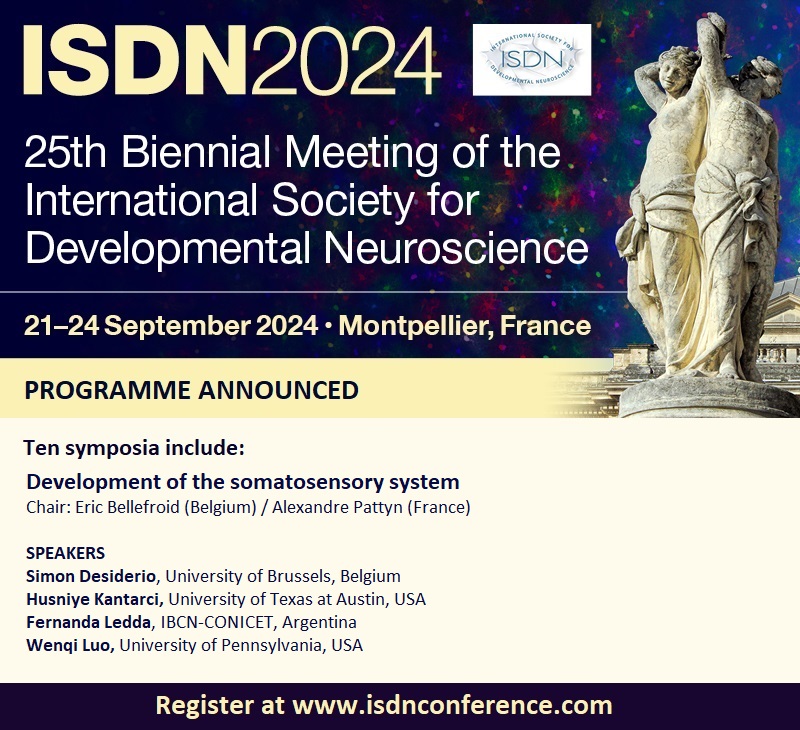 ISDN 2024 Conference (@isdnconference) on Twitter photo Don’t miss the #ISDN2024 Symposium: Development of the #somatosensory system
Speakers: Simon Desiderio <a href="/Dev_Gen_Lab/">Bellefroid Lab</a> <a href="/ULBSciences/">Faculté des Sciences</a>, Husniye Kantarci, @UT_Neuroscience, Fernanda Ledda <a href="/fundacionleloir/">Fundación Leloir</a>, Wenqin Lo <a href="/PennMedicine/">Penn Medicine</a>
Register at bit.ly/ISDN2024 Don’t miss the #ISDN2024 Symposium: Development of the #somatosensory system
Speakers: Simon Desiderio <a href="/Dev_Gen_Lab/">Bellefroid Lab</a> <a href="/ULBSciences/">Faculté des Sciences</a>, Husniye Kantarci, @UT_Neuroscience, Fernanda Ledda <a href="/fundacionleloir/">Fundación Leloir</a>, Wenqin Lo <a href="/PennMedicine/">Penn Medicine</a>
Register at bit.ly/ISDN2024