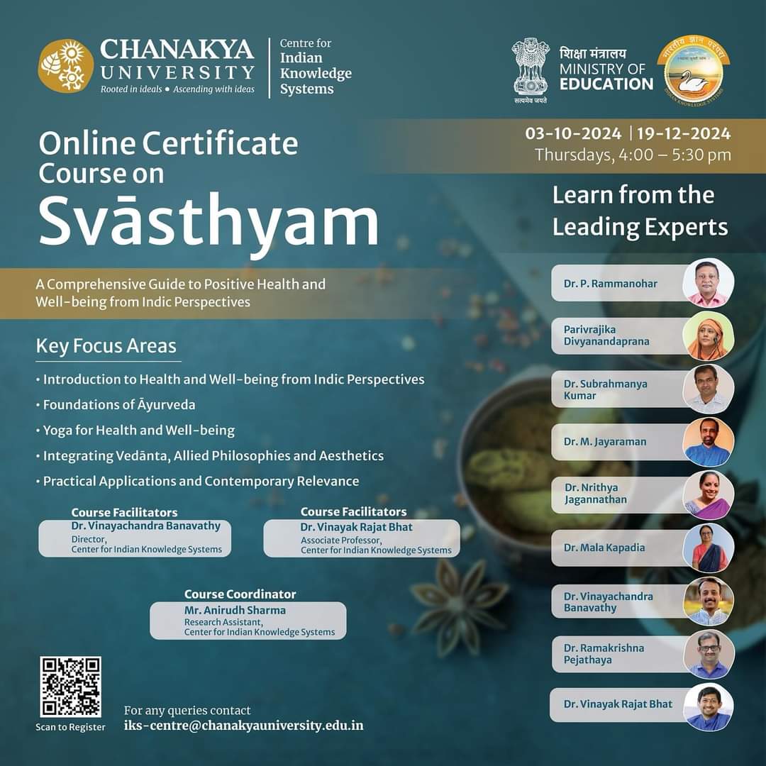 Dive into the Wisdom of Wellness with Svāsthyam! 🌿

Unlock Ayurveda and Yoga in this expert-led course. Harmonize your body, mind, and soul with ancient knowledge at your fingertips.

Transform your health today!

#ChanakyaUniversity #Ayurveda #Wellness #Yoga  #HealthAndWellness
