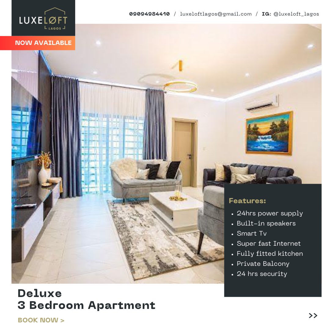 mis_funmi's tweet image. Exquisitely furnished three-bedroom apartment in the heart of Adeniyi Jones,Ikeja.
:
Kindly send a DM!
IG: @luxeloft_lagos

WhatsApp: 09094984410

#shortletsikeja #lekkishortlets #airbnblagos #shortletlagos #ikejaservicedapartments #shortletsinlagos #airbnblagos #ikeja