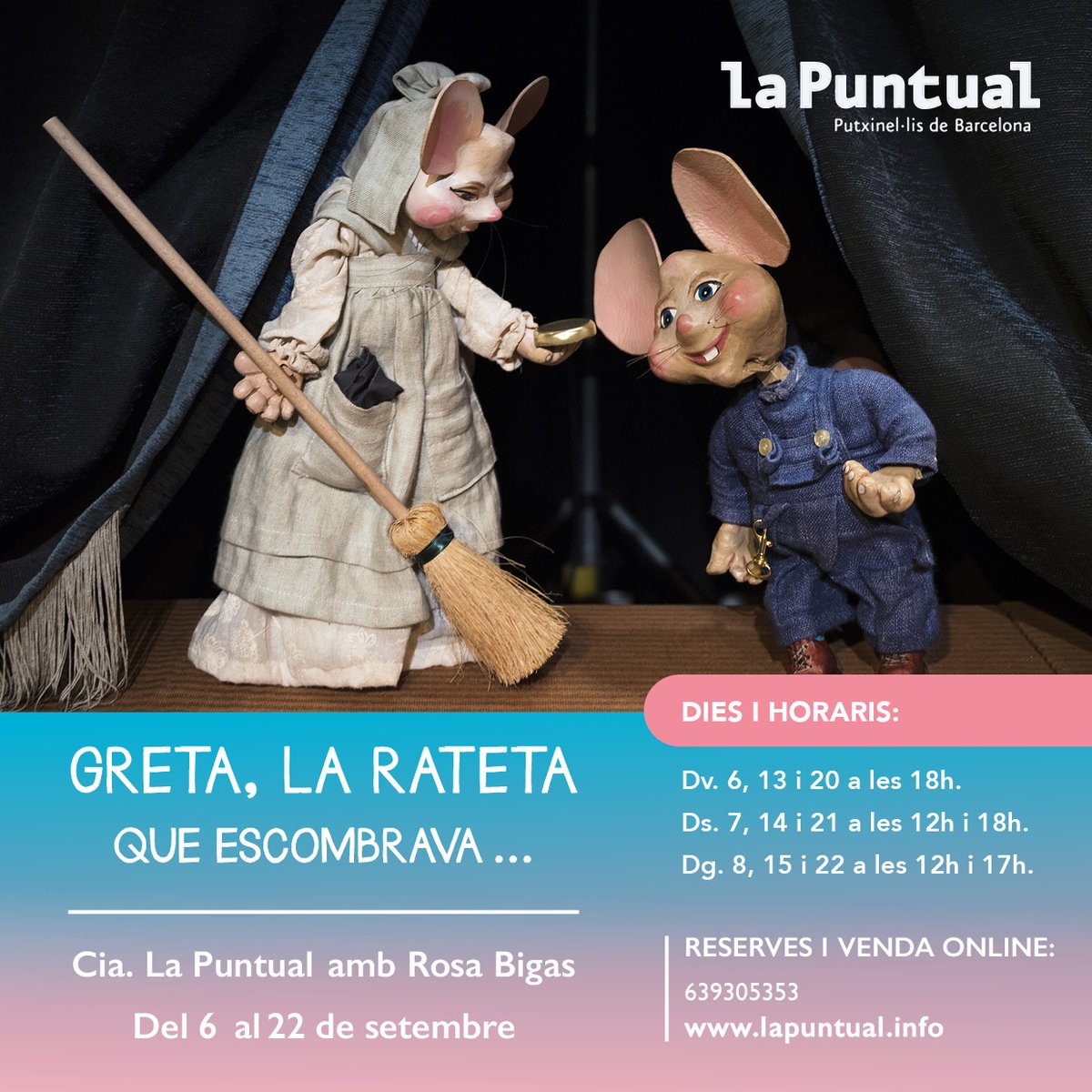 La Greta i el Rinaldo ja ho tenen tot a punt per la nova temporada a LA PUNTUAL. Eugenio Navarro i Rosa Bigas de Cia. La Puntual ens descobriran els secrets que s'amaguen darrere del nostre escenari amb "GRETA, LA RATETA QUE ESCOMBRAVA..." #NovaTemporada #titelles #LaPuntual