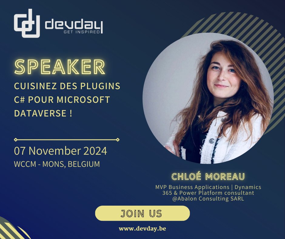 🚀 Annonce #DevDay2024 : Chloé Moreau 🇨🇭 (MVP Business Apps, Consultant @AbalonConsult) vous montre comment "Cuisiner des plugins C# pour Microsoft Dataverse !" 🍳

Découvrez la recette parfaite pour vos solutions Dynamics 365 !

👉 devday.be/ticket

#PowerPlatform