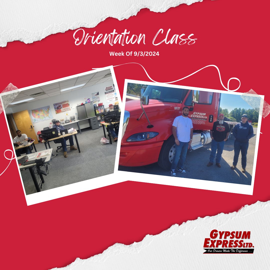 Welcome to the Gypsum Team!

Orientation Class - Week of 09/03/2024:

Emelio H. (Baldwinsville), Joseph C. (Aliquippa), and Michael O. (Westfield)

#TeamRed #GypsumExpress #ourdriversmakethedifference #gypsumfamily #FlatbedFriday
