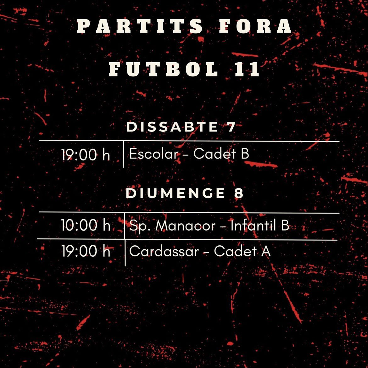Bon divendres. Vos deixam amb els partits d'aquest cap de setmana. 🔴⚫️