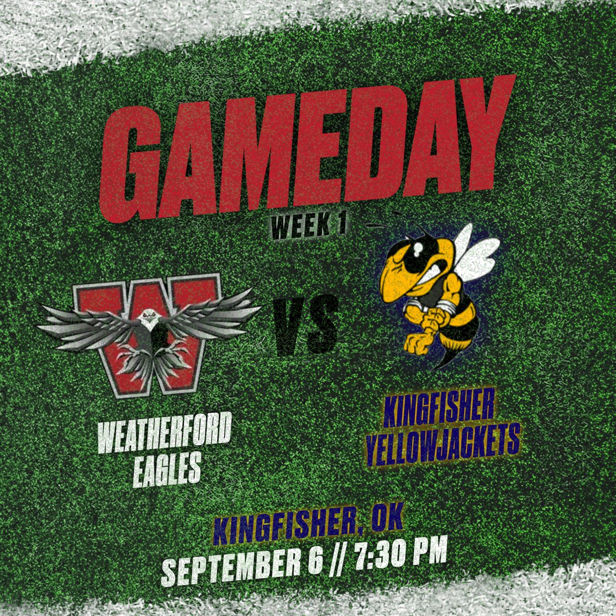FRIDAY NIGHT LIGHTS IS BACK!!!

Eagle Football will begin their season at Kingfisher against the Yellowjackets. Kickoff is at 7:30!

#goeagles #dubtown