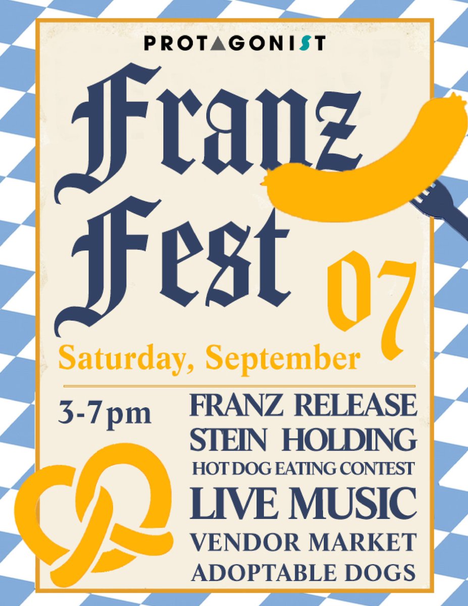 FRANZ #festbier IS BACK 🍻 
We're celebrating the return our GABF winner this weekend with Franz Fest!  Join us this Saturday from 3-7pm for live music, local vendors, stein holding &amp; hot dog eating contests, adoptable puppies, and MORE. Prost!